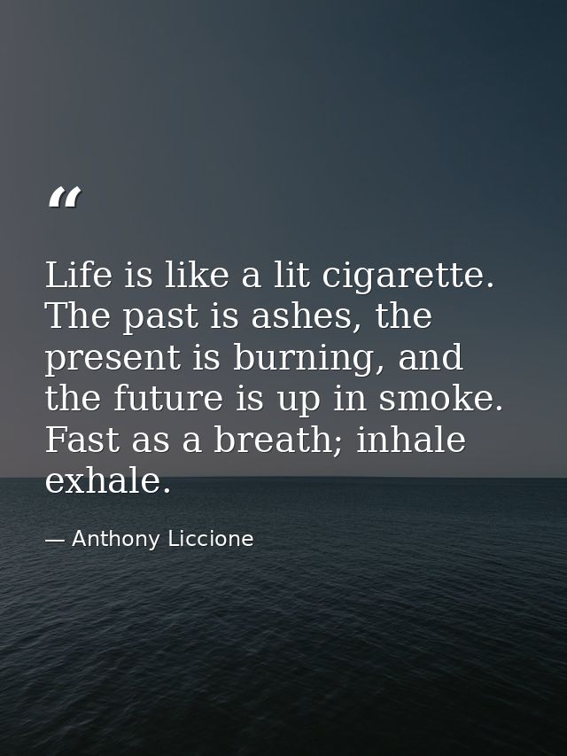 Life is like a lit cigarette. The past is ashes, the present is burning, and the future is up in smoke. Fast as a breath — Anthony Liccione