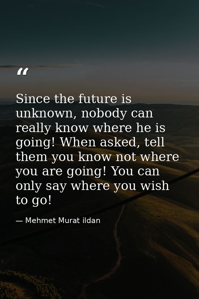 Since the future is unknown, nobody can really know where he is going! When asked, tell them you know not where you are  — Mehmet Murat ildan