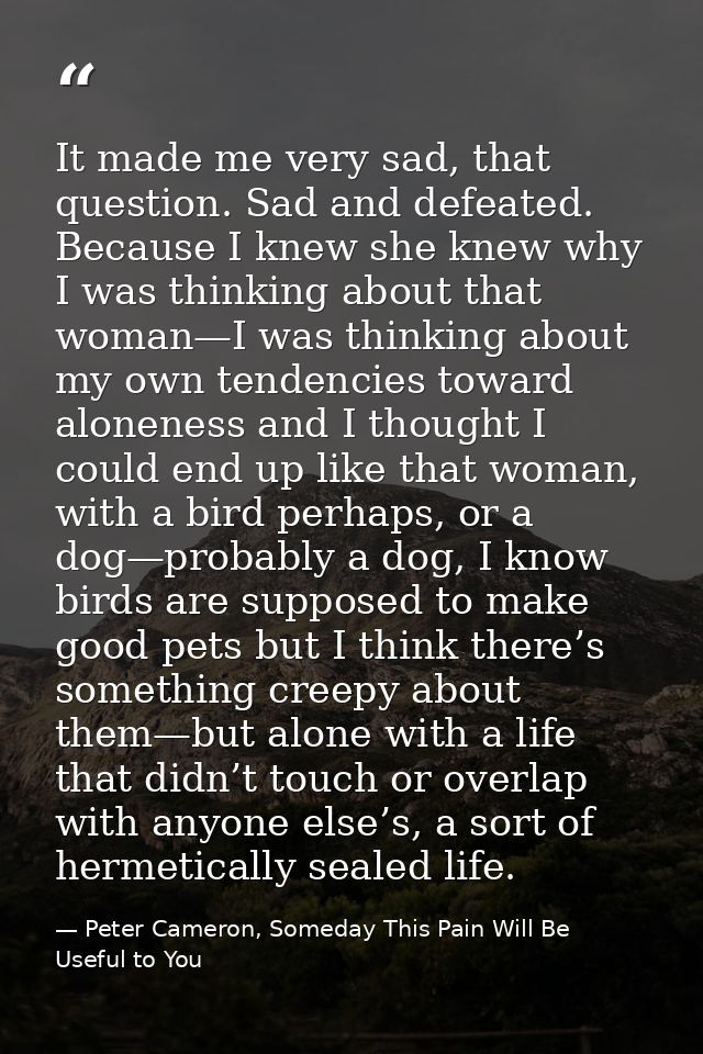 It made me very sad, that question. Sad and defeated. Because I knew she knew why I was thinking about that woman—I was  — Peter Cameron, Someday This Pain Will Be Useful to You