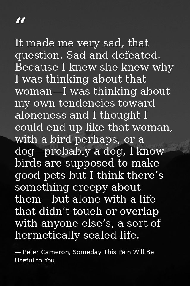 It made me very sad, that question. Sad and defeated. Because I knew she knew why I was thinking about that woman—I was  — Peter Cameron, Someday This Pain Will Be Useful to You