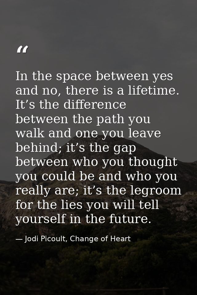 In the space between yes and no, there is a lifetime. It’s the difference between the path you walk and one you leave be — Jodi Picoult, Change of Heart
