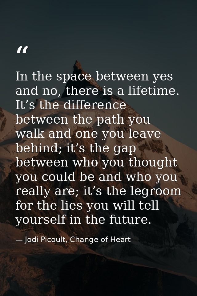 In the space between yes and no, there is a lifetime. It’s the difference between the path you walk and one you leave be — Jodi Picoult, Change of Heart