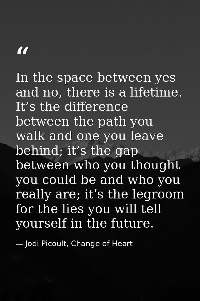 In the space between yes and no, there is a lifetime. It’s the difference between the path you walk and one you leave be — Jodi Picoult, Change of Heart