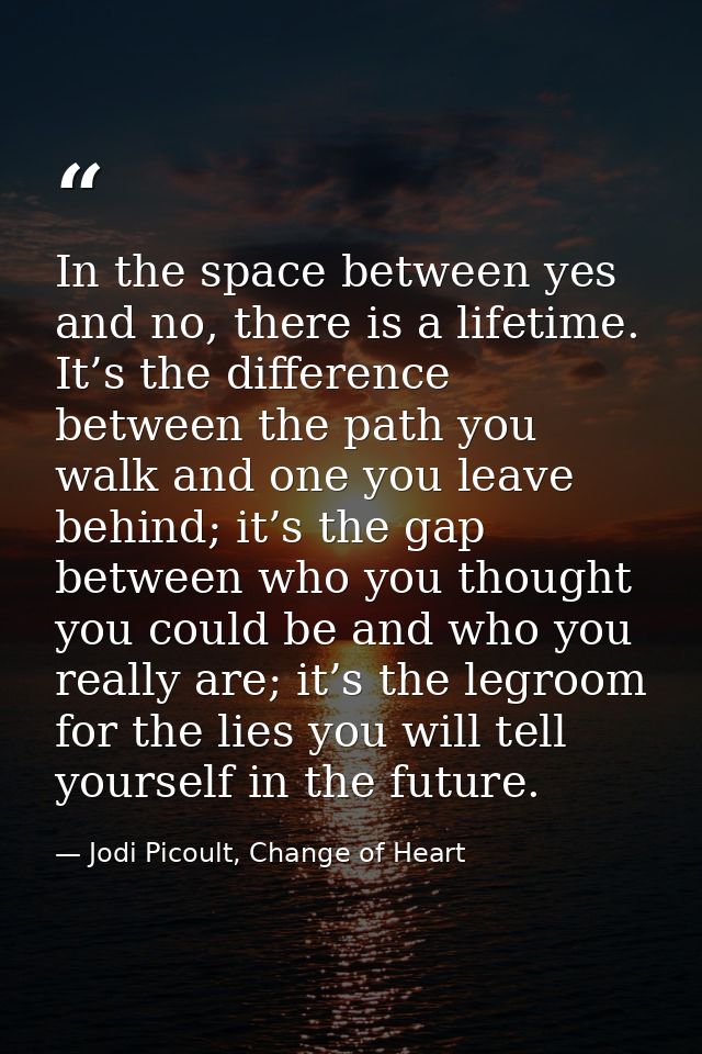 In the space between yes and no, there is a lifetime. It’s the difference between the path you walk and one you leave be — Jodi Picoult, Change of Heart