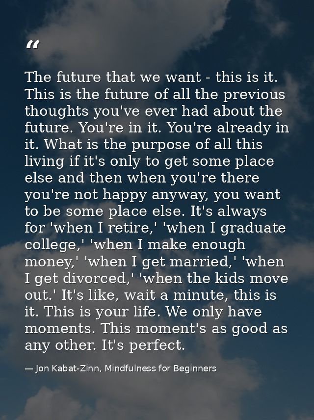 The future that we want - this is it. This is the future of all the previous thoughts you've ever had about the future.  — Jon Kabat-Zinn, Mindfulness for Beginners