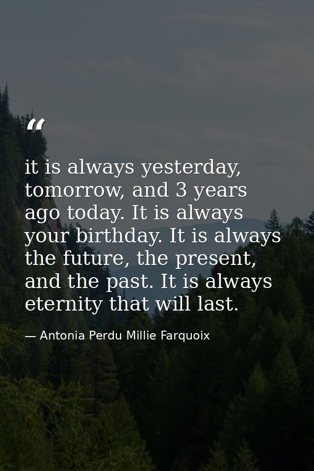 it is always yesterday, tomorrow, and 3 years ago today. It is always your birthday. It is always the future, the presen — Antonia Perdu Millie Farquoix