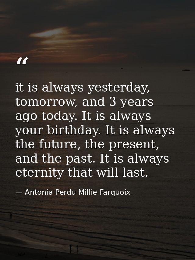 it is always yesterday, tomorrow, and 3 years ago today. It is always your birthday. It is always the future, the presen — Antonia Perdu Millie Farquoix