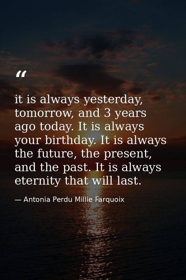it is always yesterday, tomorrow, and 3 years ago today. It is always your birthday. It is always the future, the presen — Antonia Perdu Millie Farquoix