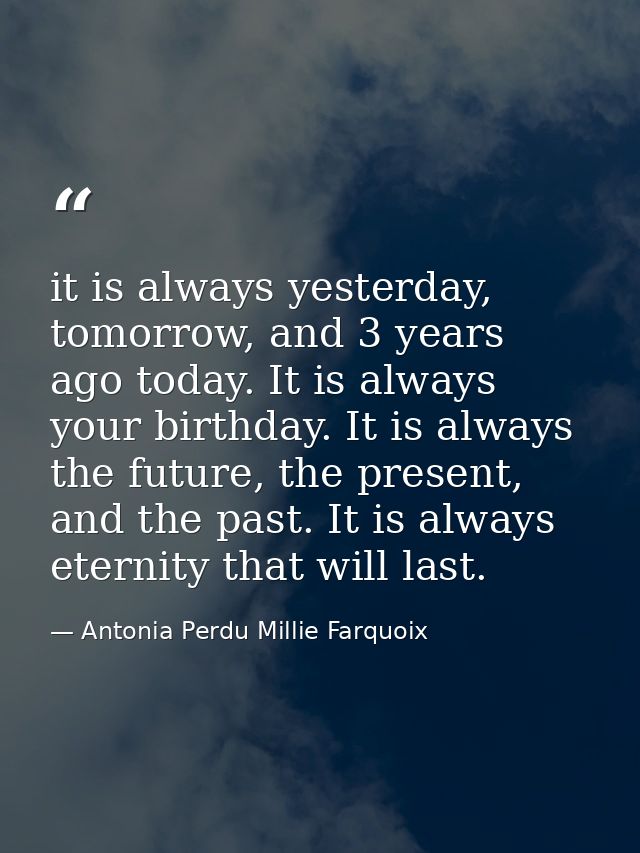 it is always yesterday, tomorrow, and 3 years ago today. It is always your birthday. It is always the future, the presen — Antonia Perdu Millie Farquoix