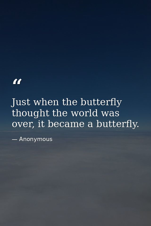 Just when the butterfly thought the world was over, it became a butterfly. — Anonymous