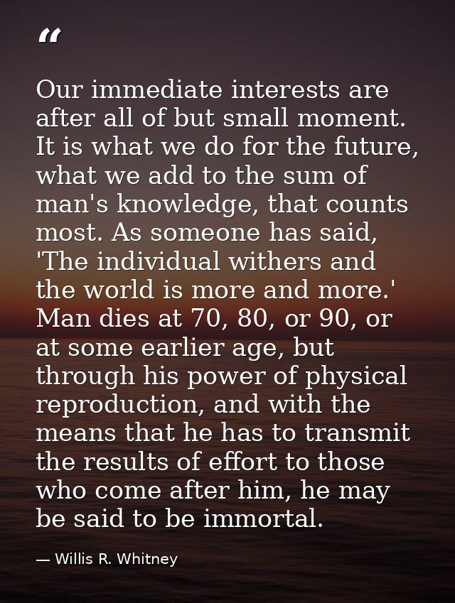 Our immediate interests are after all of but small moment. It is what we do for the future, what we add to the sum of ma — Willis R. Whitney