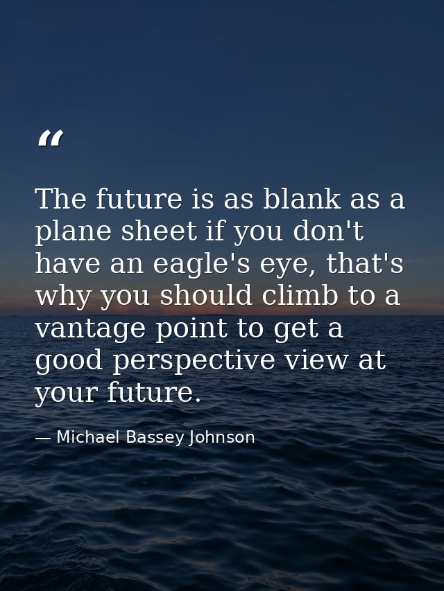 The future is as blank as a plane sheet if you don't have an eagle's eye, that's why you should climb to a vantage point — Michael Bassey Johnson