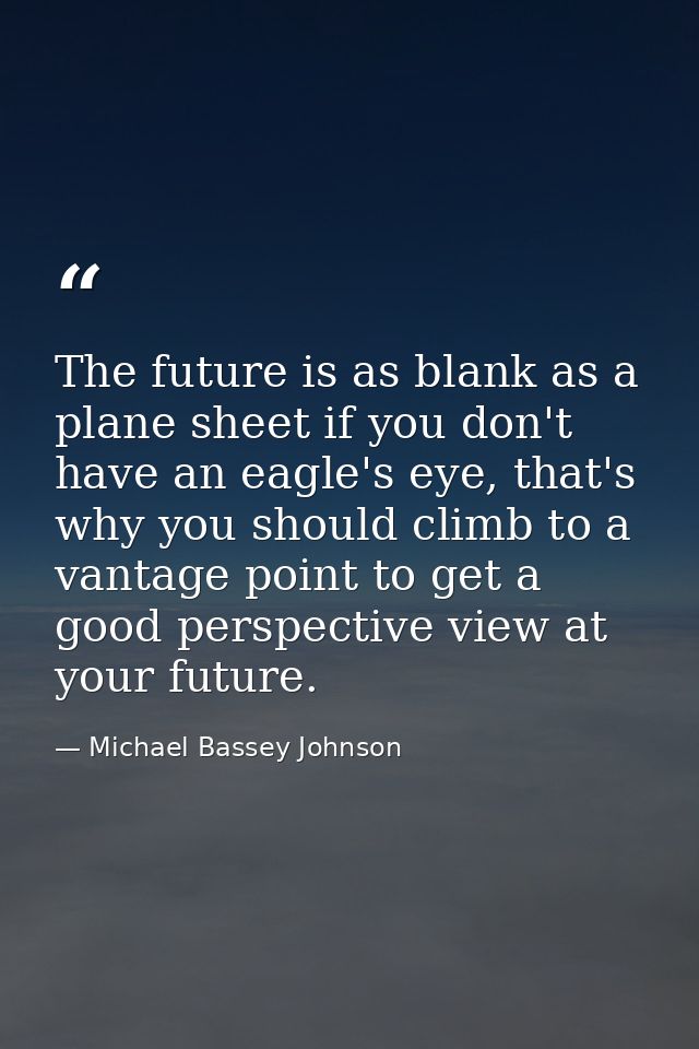 The future is as blank as a plane sheet if you don't have an eagle's eye, that's why you should climb to a vantage point — Michael Bassey Johnson