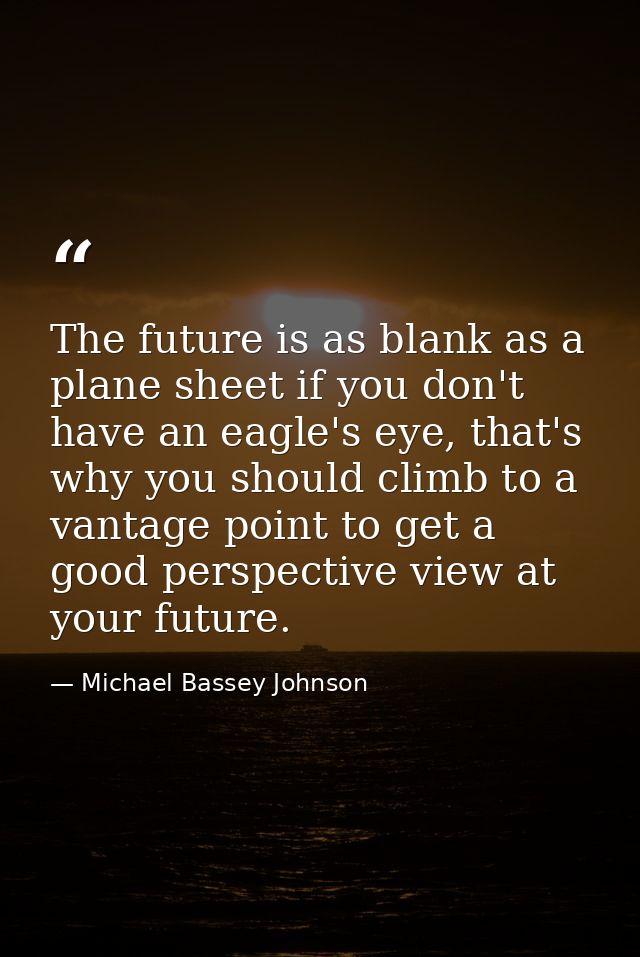 The future is as blank as a plane sheet if you don't have an eagle's eye, that's why you should climb to a vantage point — Michael Bassey Johnson