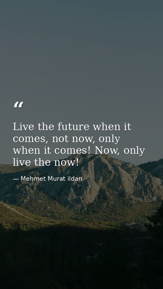 Live the future when it comes, not now, only when it comes! Now, only live the now! — Mehmet Murat ildan