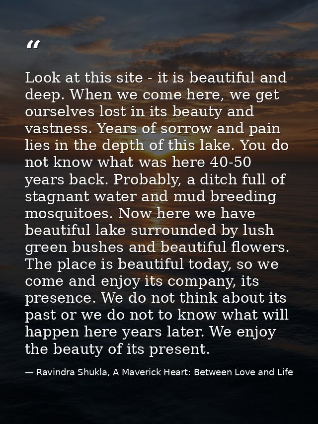 Look at this site - it is beautiful and deep. When we come here, we get ourselves lost in its beauty and vastness. Years — Ravindra Shukla, A Maverick Heart: Between Love and Life