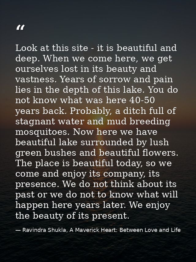 Look at this site - it is beautiful and deep. When we come here, we get ourselves lost in its beauty and vastness. Years — Ravindra Shukla, A Maverick Heart: Between Love and Life