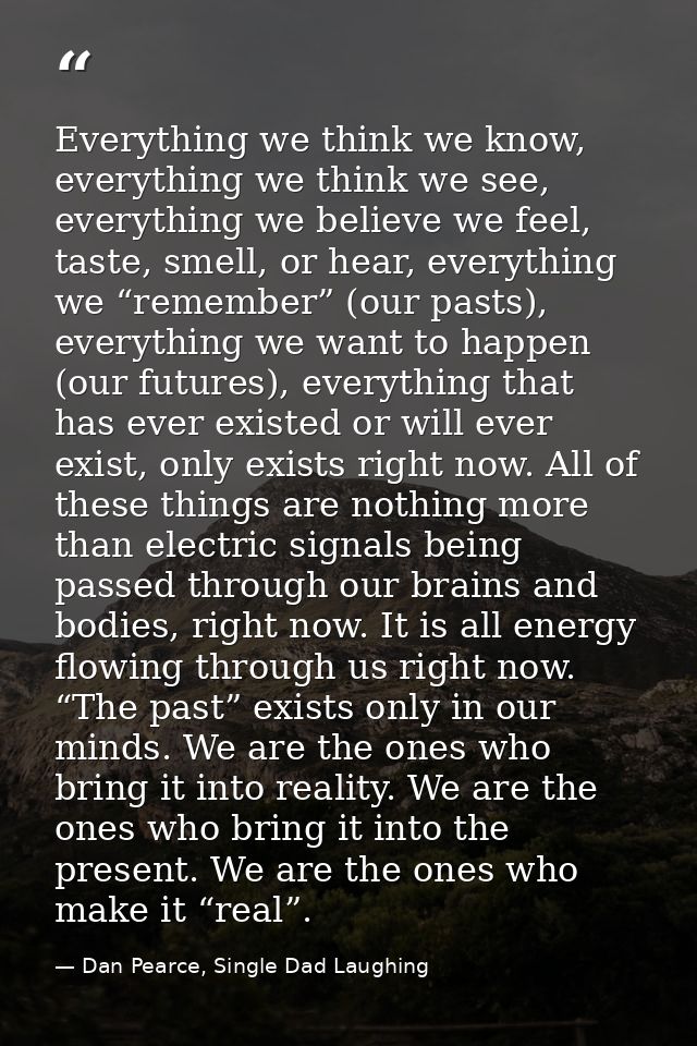 Everything we think we know, everything we think we see, everything we believe we feel, taste, smell, or hear, everythin — Dan Pearce, Single Dad Laughing