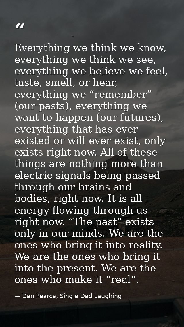 Everything we think we know, everything we think we see, everything we believe we feel, taste, smell, or hear, everythin — Dan Pearce, Single Dad Laughing