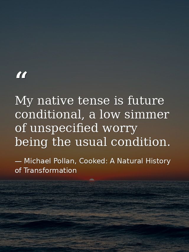 My native tense is future conditional, a low simmer of unspecified worry being the usual condition. — Michael Pollan, Cooked: A Natural History of Transformation