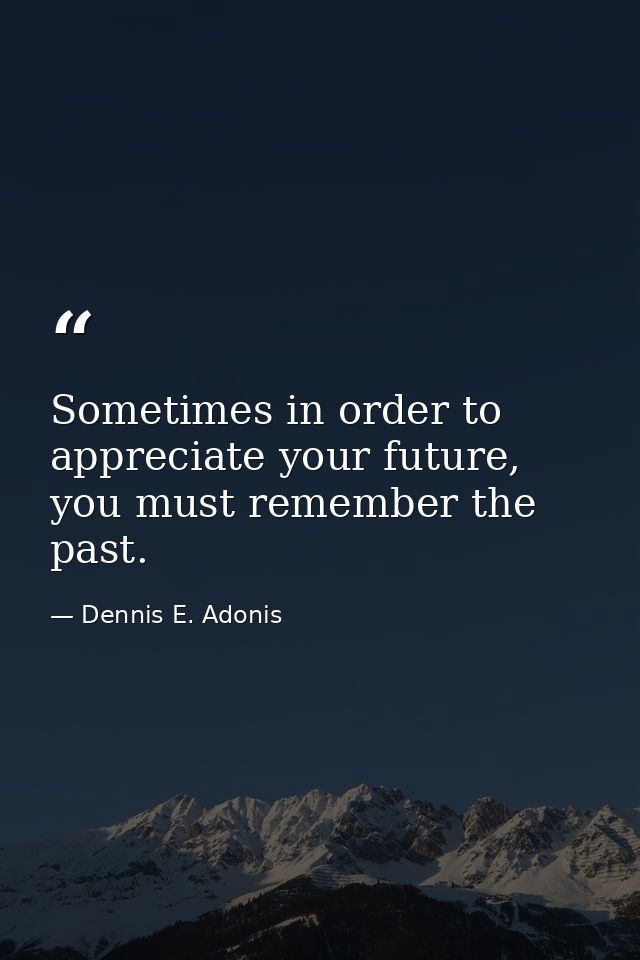 Sometimes in order to appreciate your future, you must remember the past. — Dennis E. Adonis
