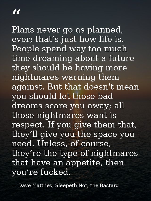 Plans never go as planned, ever; that’s just how life is. People spend way too much time dreaming about a future they sh — Dave Matthes, Sleepeth Not, the Bastard