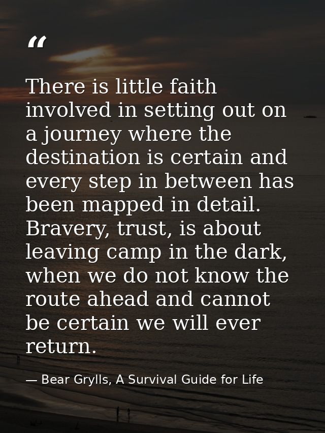 There is little faith involved in setting out on a journey where the destination is certain and every step in between ha — Bear Grylls, A Survival Guide for Life