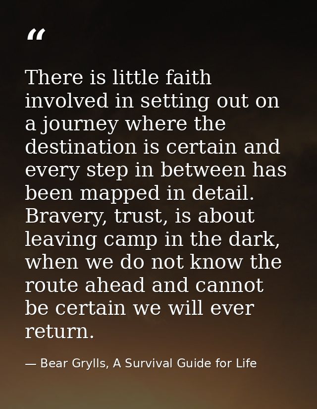 There is little faith involved in setting out on a journey where the destination is certain and every step in between ha — Bear Grylls, A Survival Guide for Life