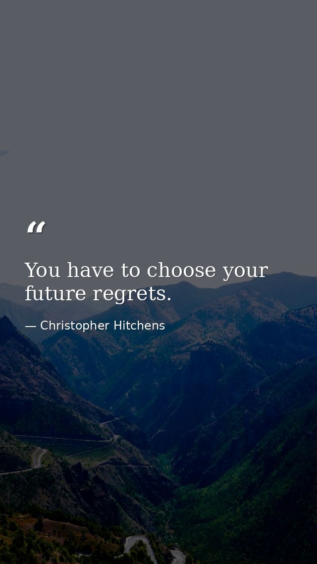 You have to choose your future regrets. — Christopher Hitchens