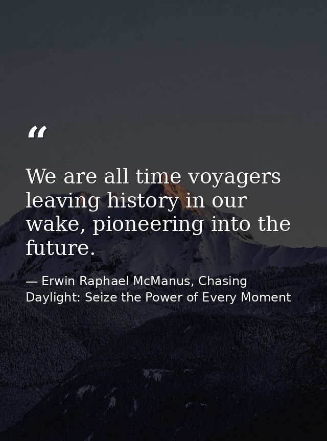 We are all time voyagers leaving history in our wake, pioneering into the future. — Erwin Raphael McManus, Chasing Daylight: Seize the Power of Every Moment