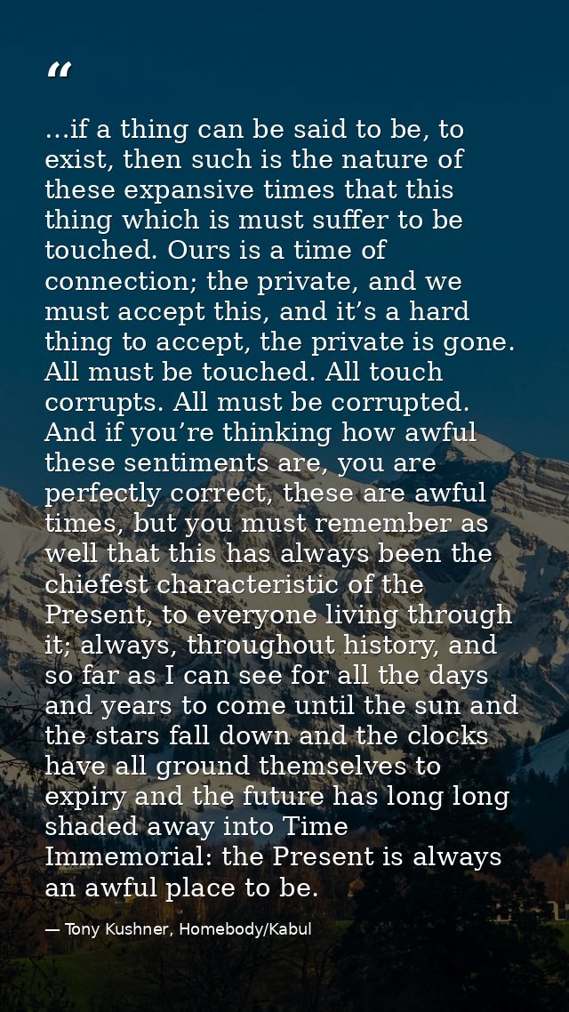 …if a thing can be said to be, to exist, then such is the nature of these expansive times that this thing which is must  — Tony Kushner, Homebody/Kabul