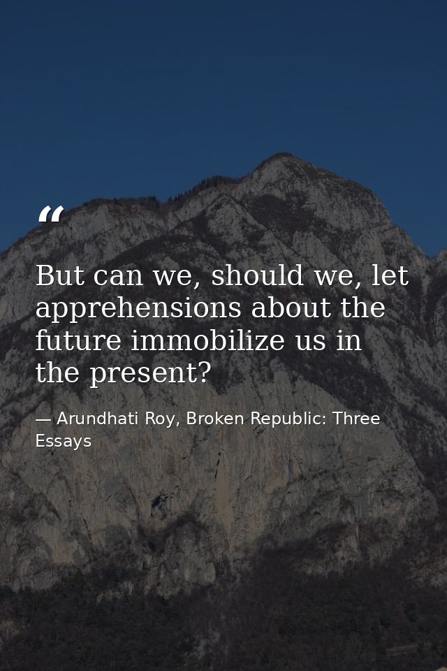 But can we, should we, let apprehensions about the future immobilize us in the present? — Arundhati Roy, Broken Republic: Three Essays