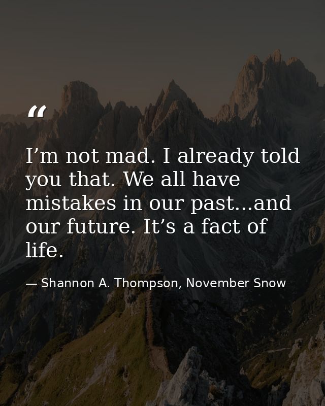 I’m not mad. I already told you that. We all have mistakes in our past...and our future. It’s a fact of life. — Shannon A. Thompson, November Snow