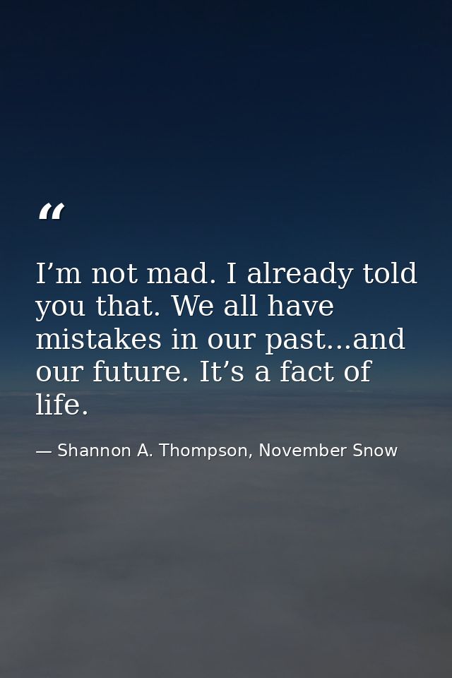 I’m not mad. I already told you that. We all have mistakes in our past...and our future. It’s a fact of life. — Shannon A. Thompson, November Snow