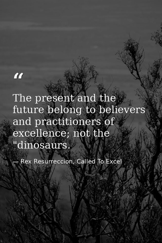 The present and the future belong to believers and practitioners of excellence; not the "dinosaurs. — Rex Resurreccion, Called To Excel