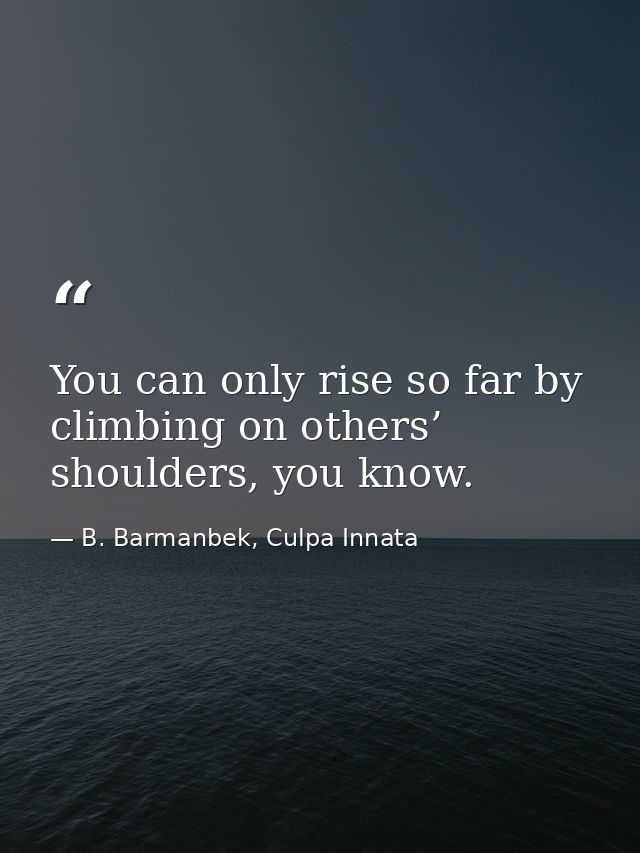 You can only rise so far by climbing on others’ shoulders, you know. — B. Barmanbek, Culpa Innata
