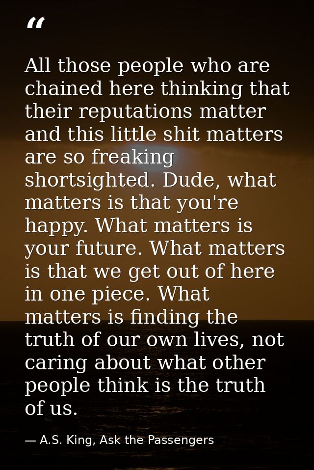 All those people who are chained here thinking that their reputations matter and this little shit matters are so freakin — A.S. King, Ask the Passengers