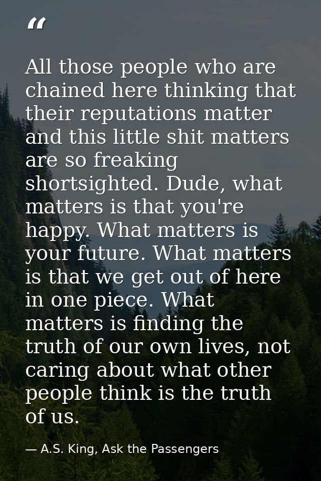 All those people who are chained here thinking that their reputations matter and this little shit matters are so freakin — A.S. King, Ask the Passengers