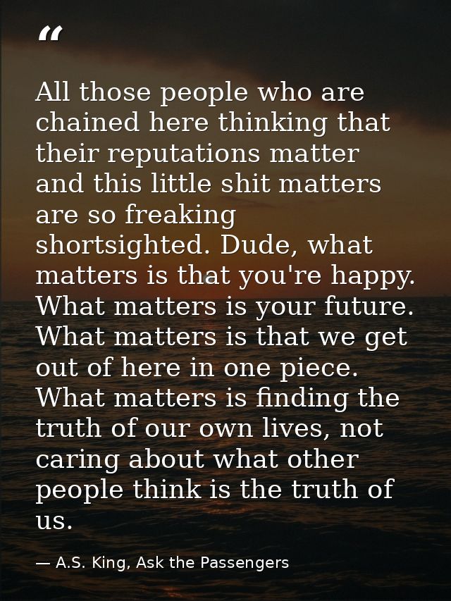 All those people who are chained here thinking that their reputations matter and this little shit matters are so freakin — A.S. King, Ask the Passengers