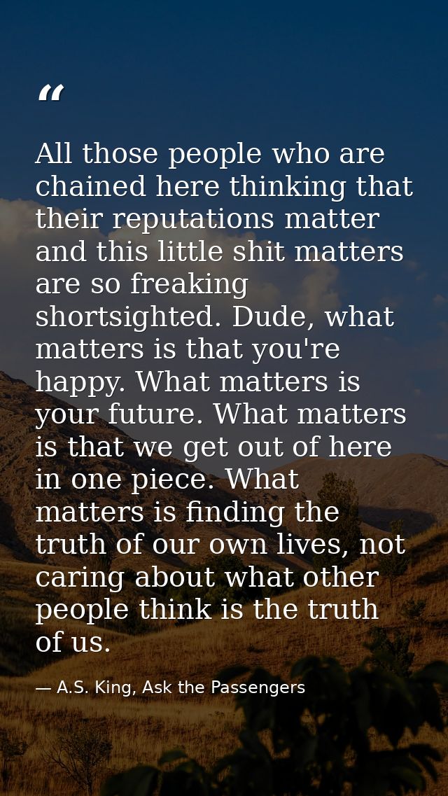 All those people who are chained here thinking that their reputations matter and this little shit matters are so freakin — A.S. King, Ask the Passengers