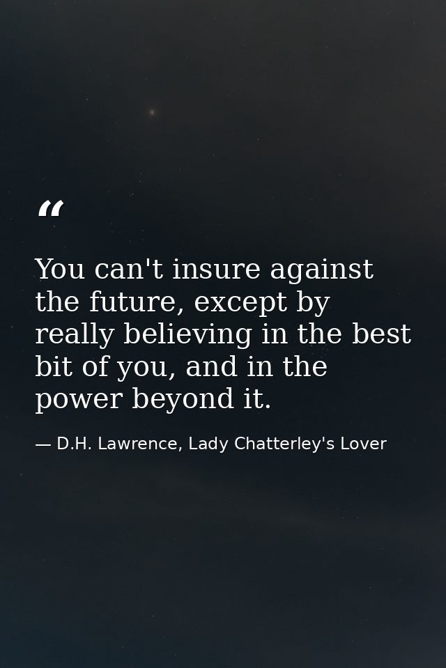 You can't insure against the future, except by really believing in the best bit of you, and in the power beyond it. — D.H. Lawrence, Lady Chatterley's Lover