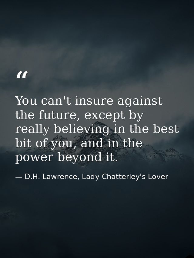 You can't insure against the future, except by really believing in the best bit of you, and in the power beyond it. — D.H. Lawrence, Lady Chatterley's Lover