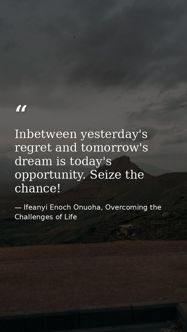 Inbetween yesterday's regret and tomorrow's dream is today's opportunity. Seize the chance! — Ifeanyi Enoch Onuoha, Overcoming the Challenges of Life