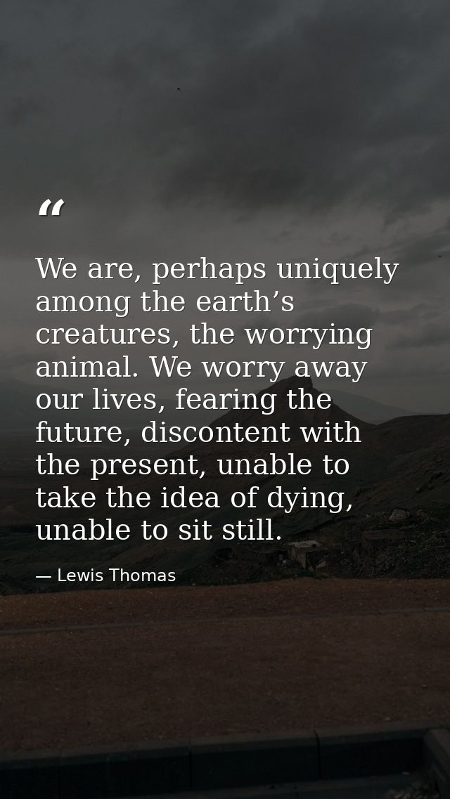 We are, perhaps uniquely among the earth’s creatures, the worrying animal. We worry away our lives, fearing the future,  — Lewis Thomas