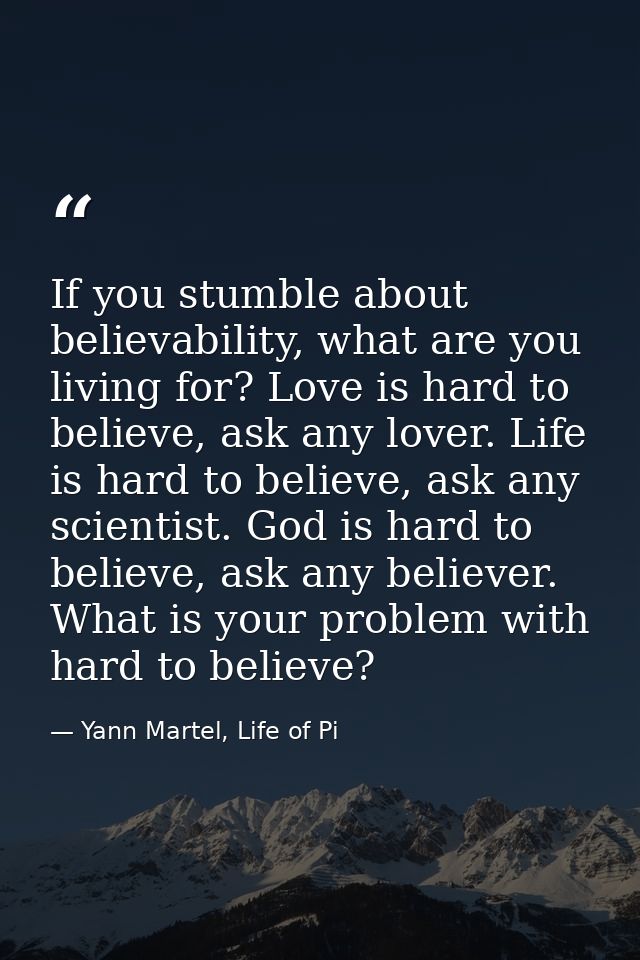 If you stumble about believability, what are you living for? Love is hard to believe, ask any lover. Life is hard to bel — Yann Martel, Life of Pi