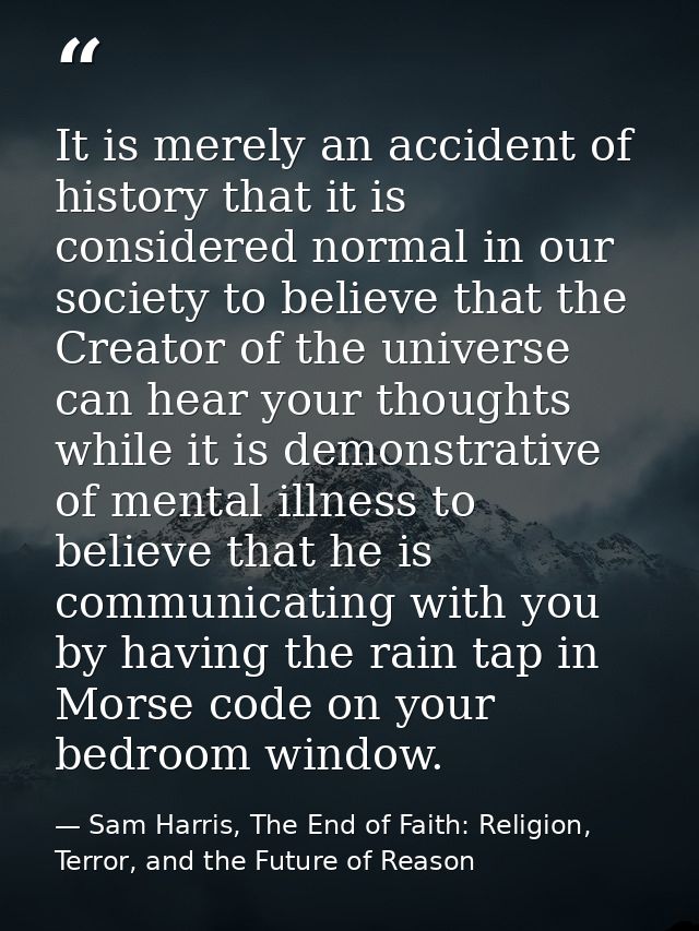 It is merely an accident of history that it is considered normal in our society to believe that the Creator of the unive — Sam Harris, The End of Faith: Religion, Terror, and the Future of Reason