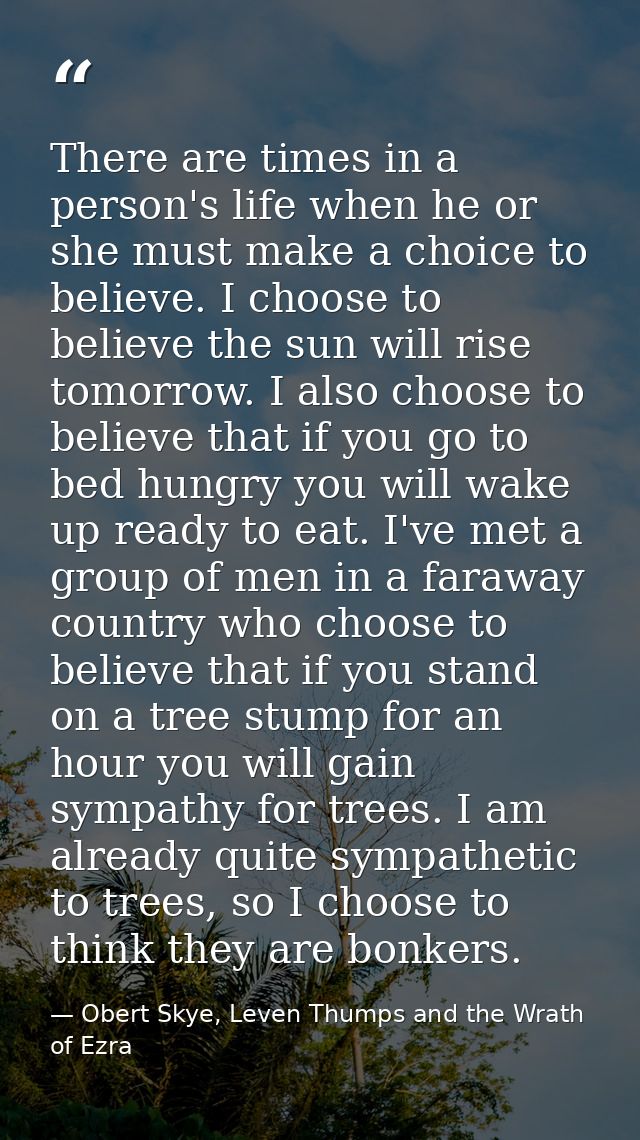 There are times in a person's life when he or she must make a choice to believe. I choose to believe the sun will rise t — Obert Skye, Leven Thumps and the Wrath of Ezra