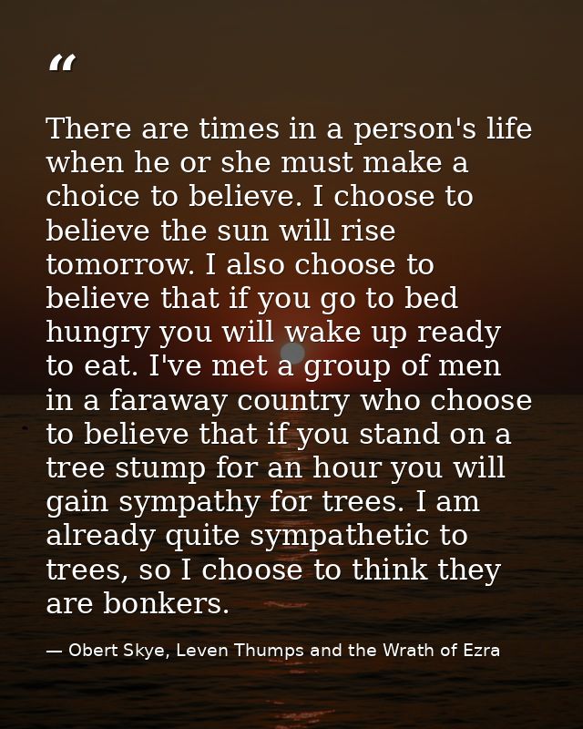 There are times in a person's life when he or she must make a choice to believe. I choose to believe the sun will rise t — Obert Skye, Leven Thumps and the Wrath of Ezra