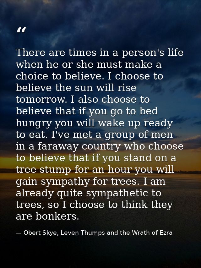 There are times in a person's life when he or she must make a choice to believe. I choose to believe the sun will rise t — Obert Skye, Leven Thumps and the Wrath of Ezra