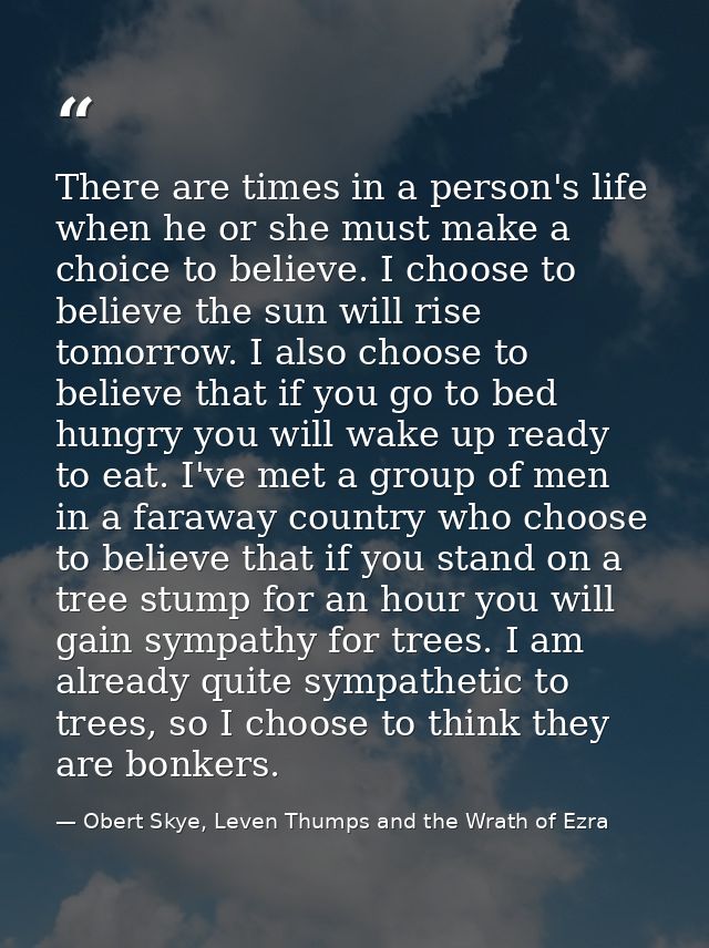 There are times in a person's life when he or she must make a choice to believe. I choose to believe the sun will rise t — Obert Skye, Leven Thumps and the Wrath of Ezra